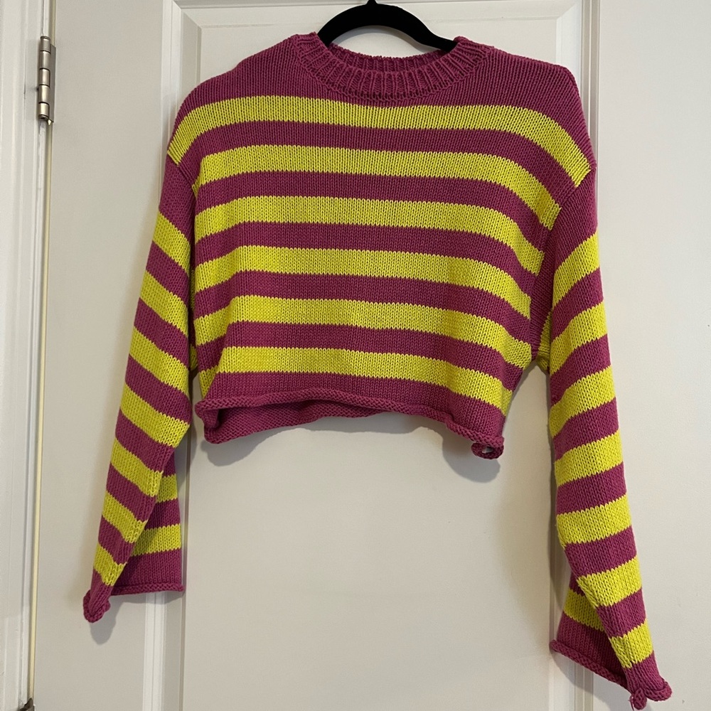 ZARA cropped yellow & pink sweater